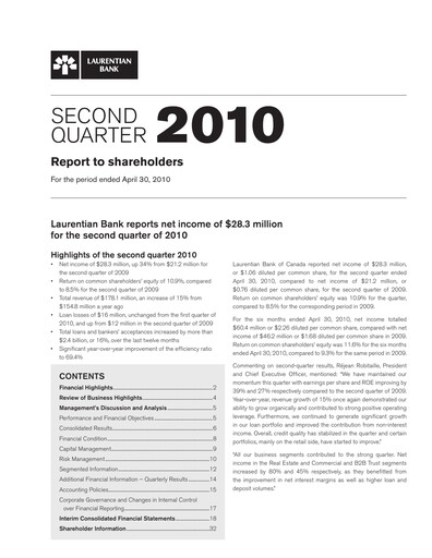 Miniature Laurentian Bank of Canada Rapport trimestriel 2010-q2