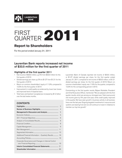 Miniature Laurentian Bank of Canada Rapport trimestriel 2011-q1