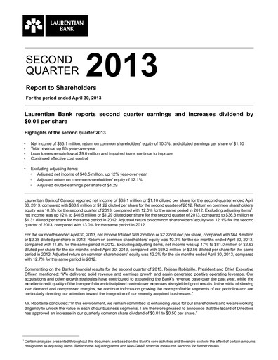 Miniature Laurentian Bank of Canada Rapport trimestriel 2013-q2