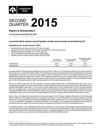 Miniature Laurentian Bank of Canada Rapport trimestriel 2015-q2