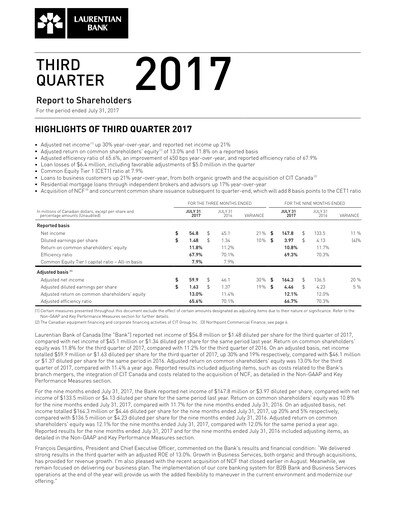 Miniature Laurentian Bank of Canada Rapport trimestriel 2017-q3