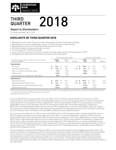 Miniature Laurentian Bank of Canada Rapport trimestriel 2018-q3