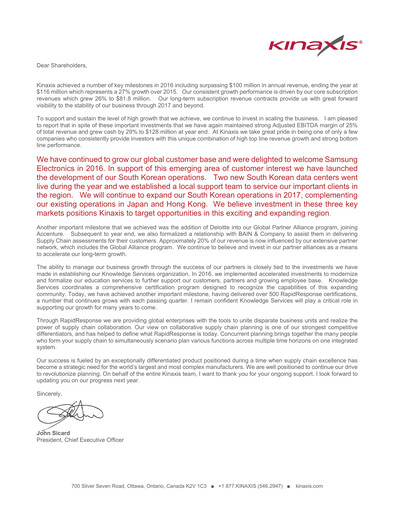 Thumbnail Kinaxis Annual Report 2016