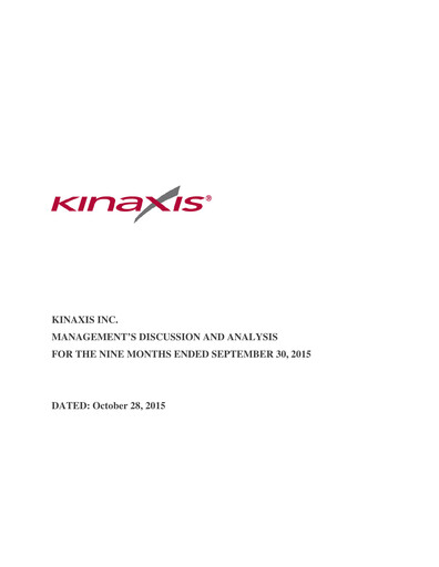 Thumbnail Kinaxis Quarterly Report 2015-q3