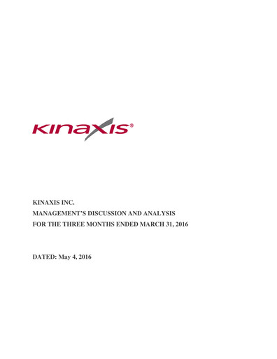 Thumbnail Kinaxis Quarterly Report 2016-q1