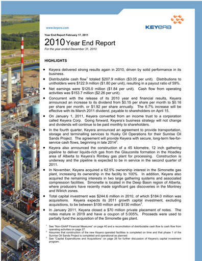 Thumbnail Keyera Annual Report 2010