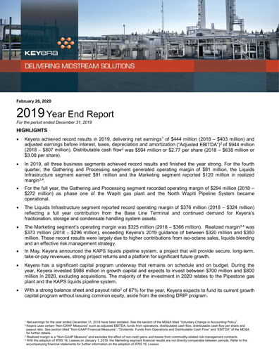Thumbnail Keyera Annual Report 2019