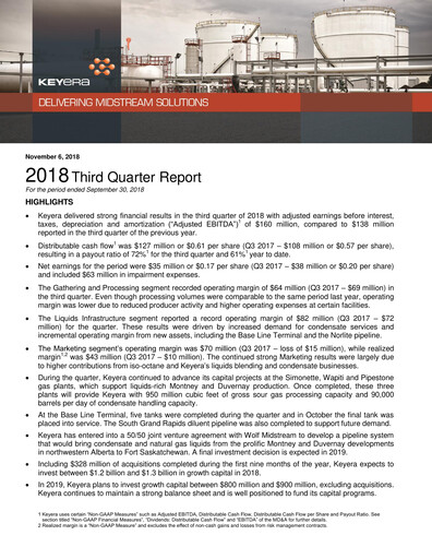 Thumbnail Keyera Quarterly Report 2018-q3
