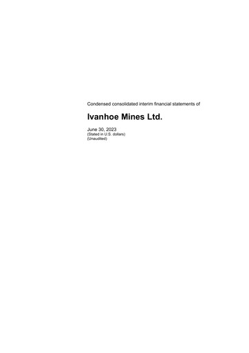 Miniature Ivanhoe Mines
 Bilan financier 2023-q2