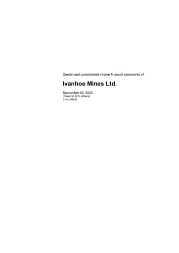 Miniature Ivanhoe Mines
 Bilan financier 2023-q3