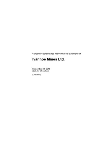Thumbnail Ivanhoe Mines
 Quarterly Report 2016-q3