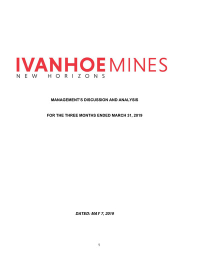 Thumbnail Ivanhoe Mines
 Quarterly Report 2019-q1