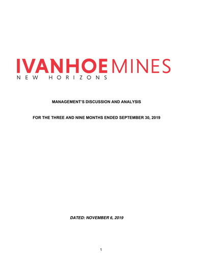 Thumbnail Ivanhoe Mines
 Quarterly Report 2019-q3