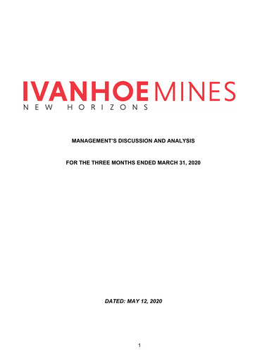 Thumbnail Ivanhoe Mines
 Quarterly Report 2020-q1