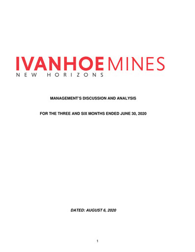 Thumbnail Ivanhoe Mines
 Quarterly Report 2020-q2