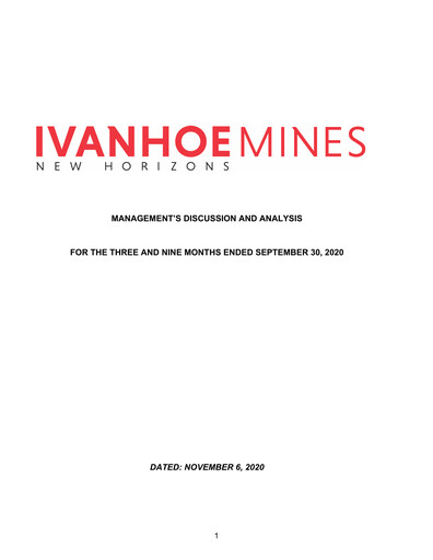 Thumbnail Ivanhoe Mines
 Quarterly Report 2020-q3