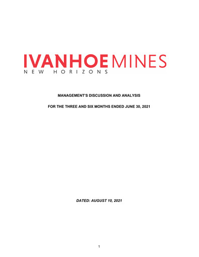 Thumbnail Ivanhoe Mines
 Quarterly Report 2021-q2