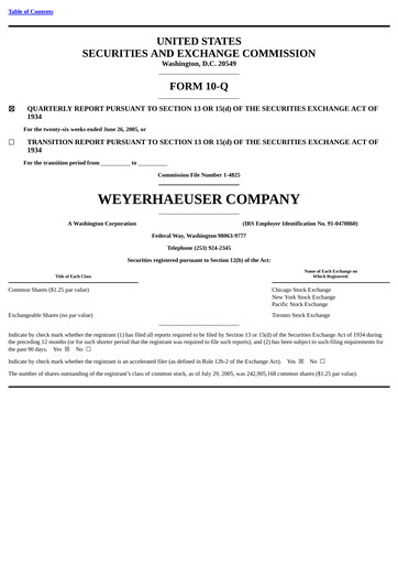 Thumbnail Weyerhaeuser
 Quarterly Report 2005-q2