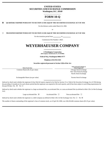Thumbnail Weyerhaeuser
 Quarterly Report 2006-q1