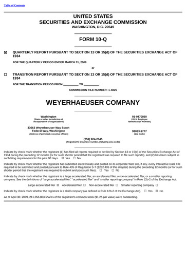 Thumbnail Weyerhaeuser
 Quarterly Report 2009-q1
