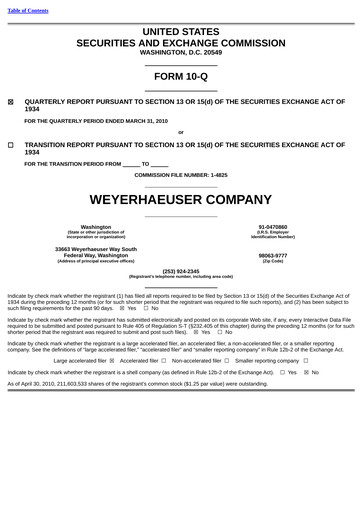 Thumbnail Weyerhaeuser
 Quarterly Report 2010-q1