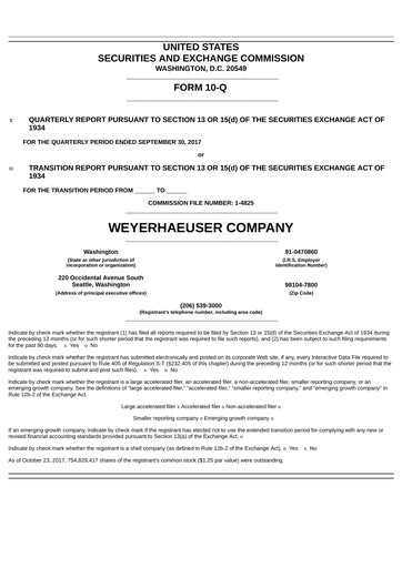 Thumbnail Weyerhaeuser
 Quarterly Report 2017-q3