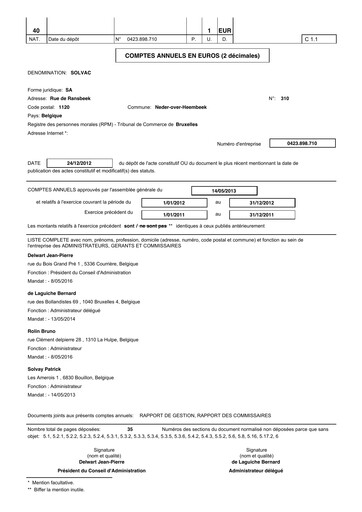 Thumbnail Solvac Financial Report 2012
