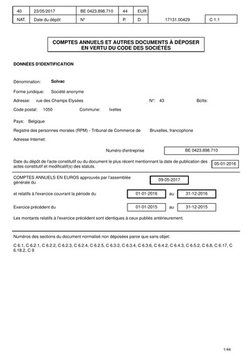Thumbnail Solvac Financial Report 2016