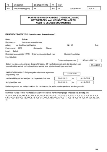 Thumbnail Solvac Financial Statement 2019