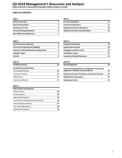 Thumbnail Killam Apartment REIT Quarterly Report 2018-q3