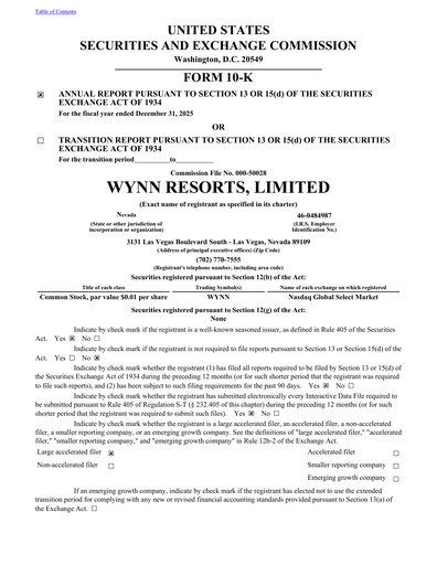 Miniature Wynn Resorts
 Rapport annuel 2025