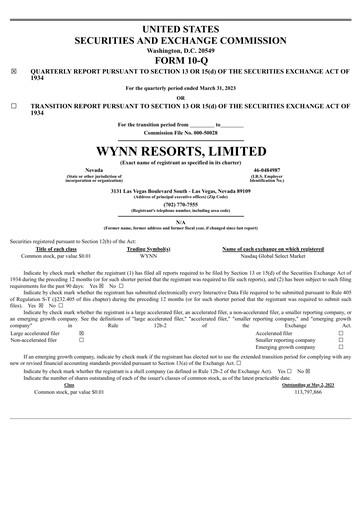 Miniature Wynn Resorts
 Rapport trimestriel 2023-q1