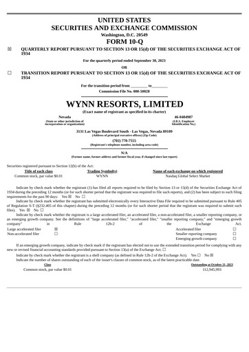 Miniature Wynn Resorts
 Rapport trimestriel 2023-q3