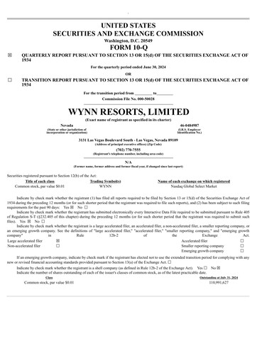 Miniature Wynn Resorts
 Rapport trimestriel 2024-q2