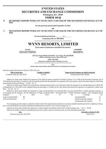 Miniature Wynn Resorts
 Rapport trimestriel 2024-q3