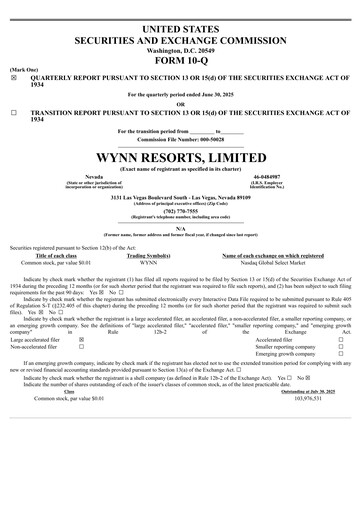 Miniature Wynn Resorts
 Rapport trimestriel 2025-q2