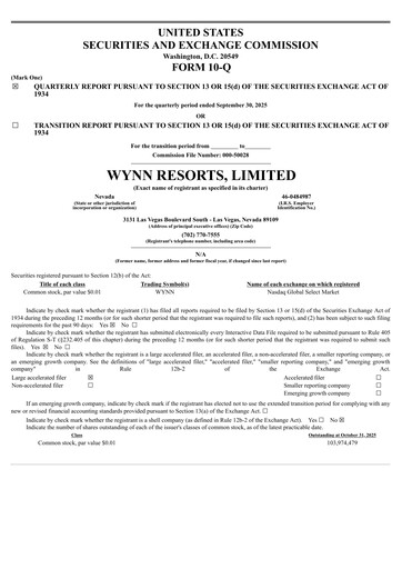 Miniature Wynn Resorts
 Rapport trimestriel 2025-q3