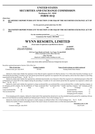 Miniature Wynn Resorts
 Rapport trimestriel 2026-q2