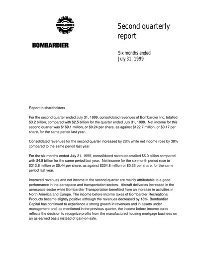 Vorschaubild Bombardier Quartalsbericht 1999-q2