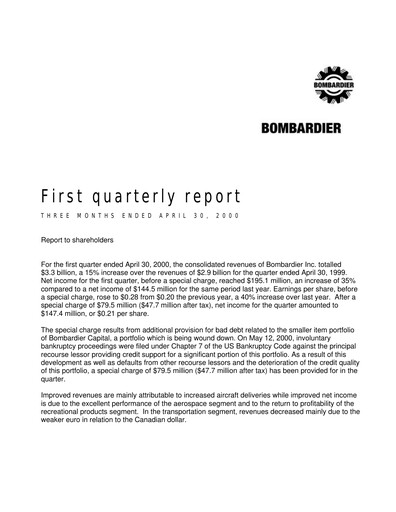 Vorschaubild Bombardier Quartalsbericht 2000-q1