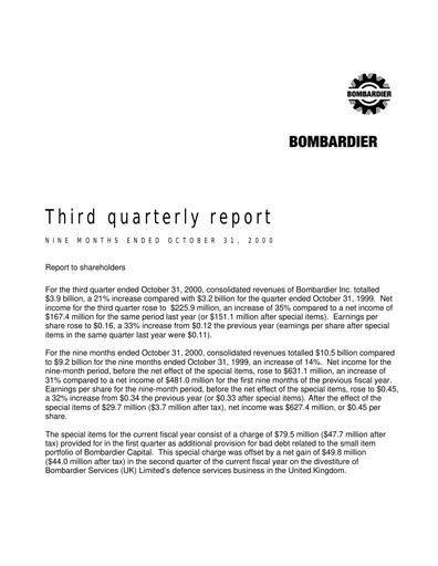 Vorschaubild Bombardier Quartalsbericht 2000-q3