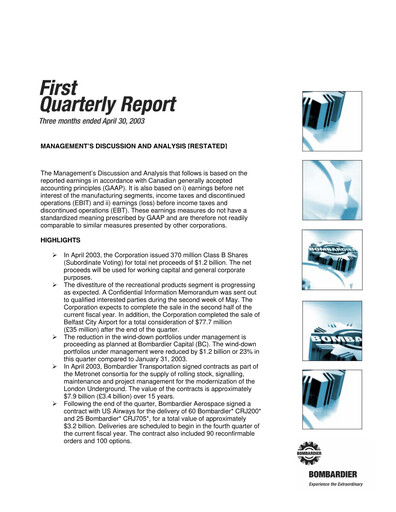 Vorschaubild Bombardier Quartalsbericht 2003-q1