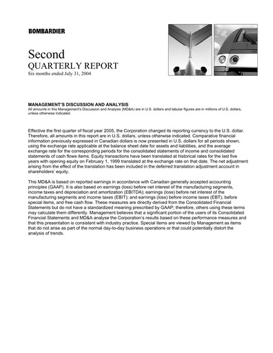 Thumbnail Bombardier Quarterly Report 2004-q2