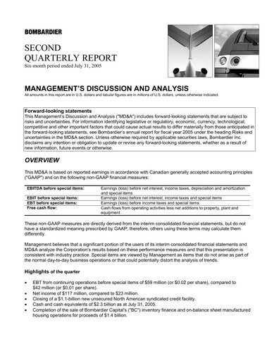 Thumbnail Bombardier Quarterly Report 2005-q2