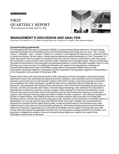 Vorschaubild Bombardier Quartalsbericht 2006-q1
