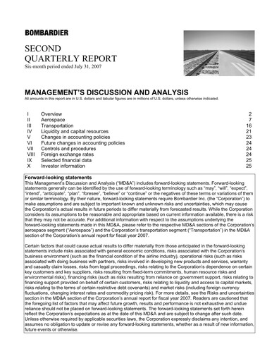 Thumbnail Bombardier Quarterly Report 2007-q2