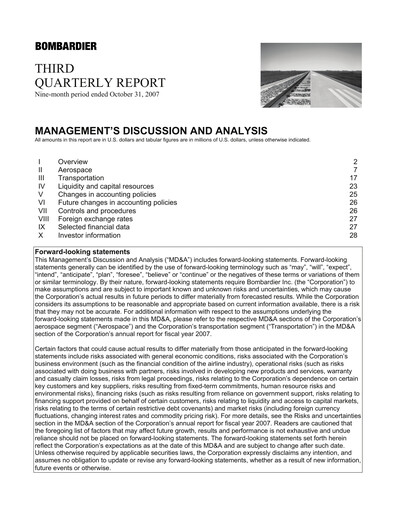 Thumbnail Bombardier Quarterly Report 2007-q3