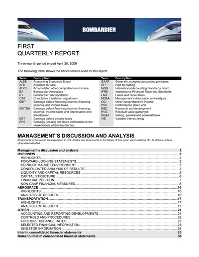 Thumbnail Bombardier Quarterly Report 2009-q1