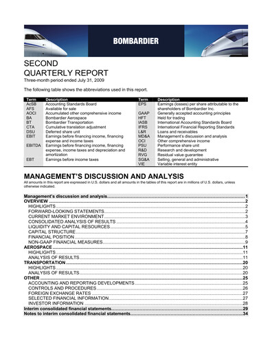 Thumbnail Bombardier Quarterly Report 2009-q2