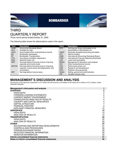 Thumbnail Bombardier Quarterly Report 2009-q3